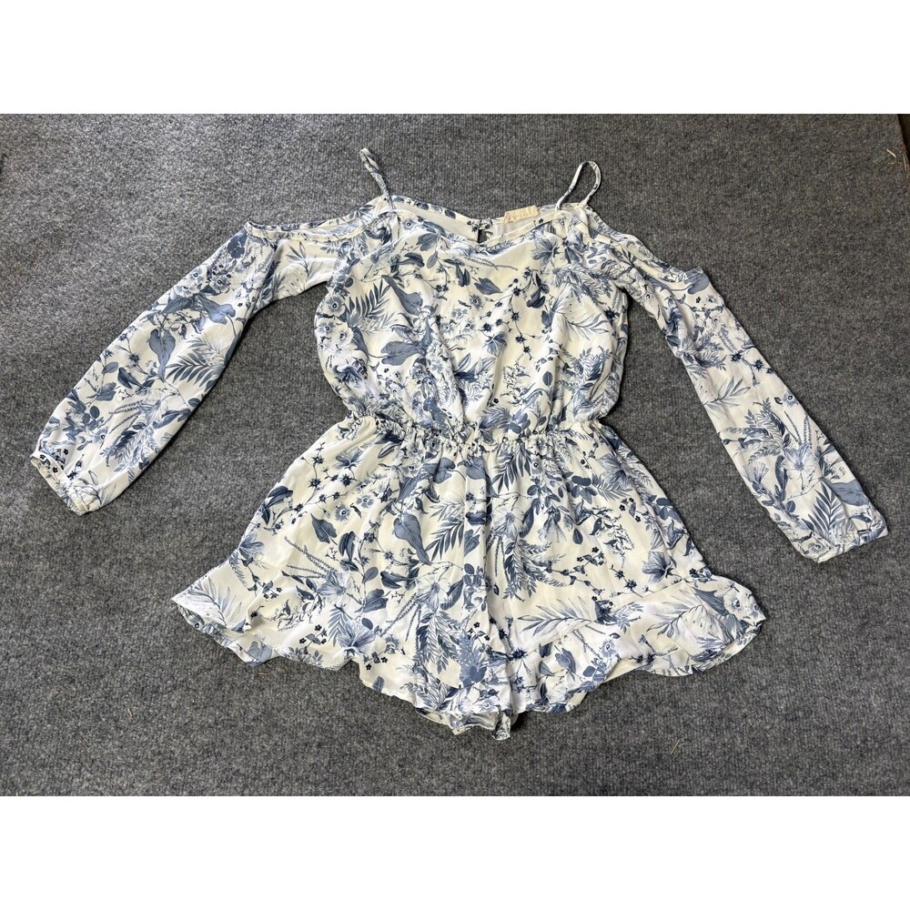 Altard State Romper Women Small Blue Floral Long Sleeve Lined